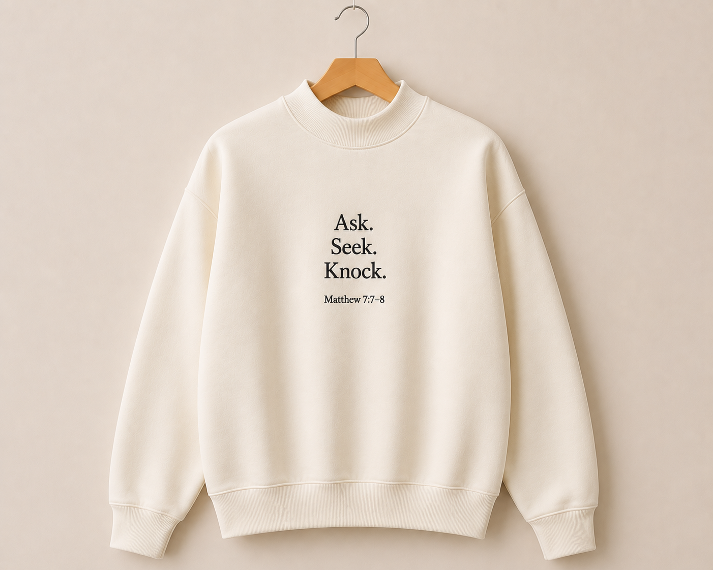 Ask. Seek. Knock. Mock Neck